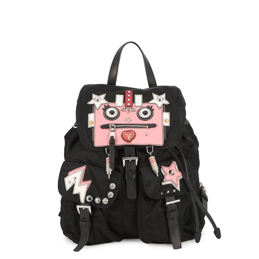PRADA Robot Backpack Black/Pink/White1BZ811 Nylon Leather