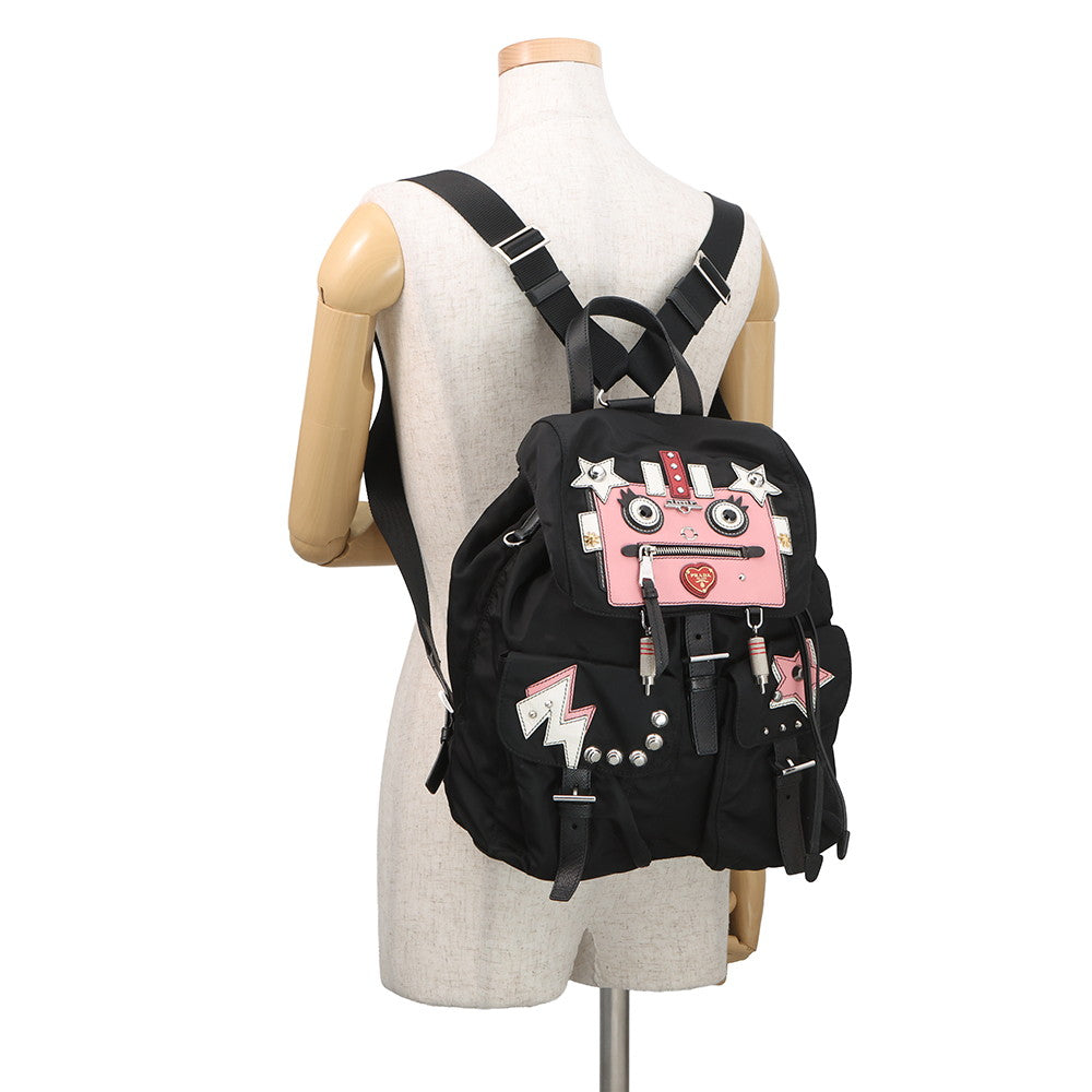 PRADA Robot Backpack Black/Pink/White1BZ811 Nylon Leather