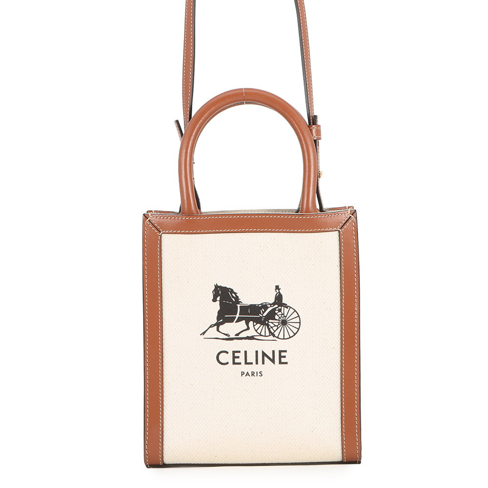 CELINE Mini Vertical Cover 2-Way Bag Ivory/Brown193302DCI.02NT Canvas Leather Size Mini