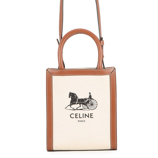 CELINE Mini Vertical Cover 2-Way Bag Ivory/Brown193302DCI.02NT Canvas Leather Size Mini