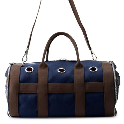 HERMES Dog carrier bag Navy/Brown Canvas