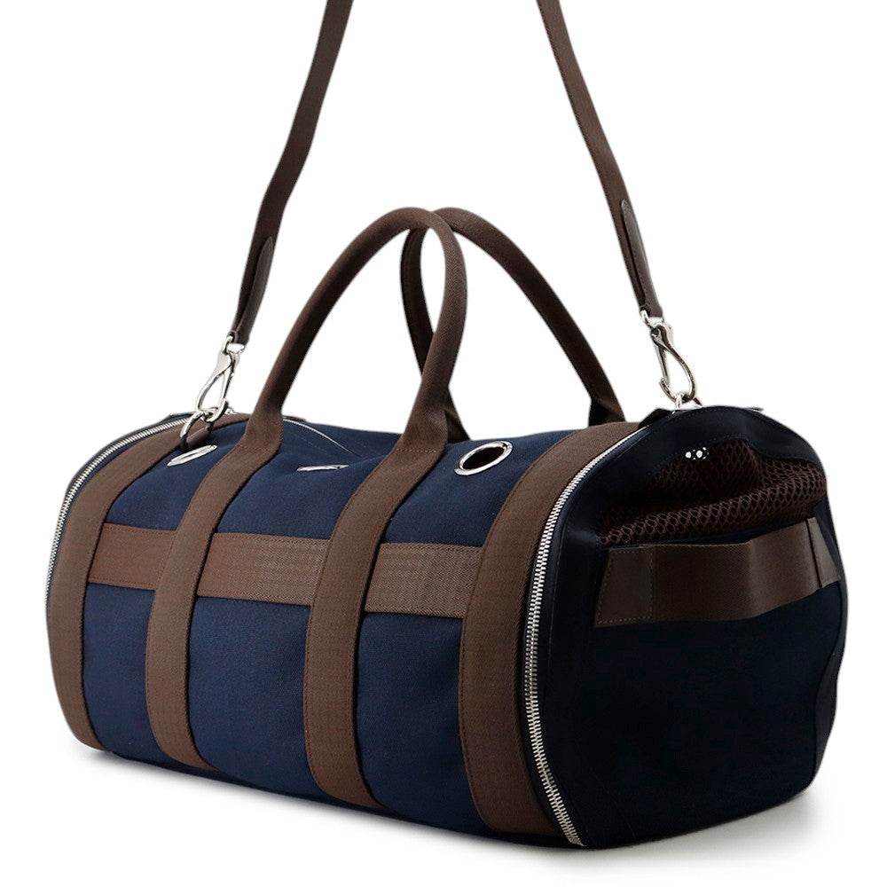 HERMES Dog carrier bag Navy/Brown Canvas