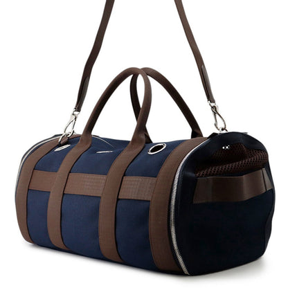 HERMES Dog carrier bag Navy/Brown Canvas