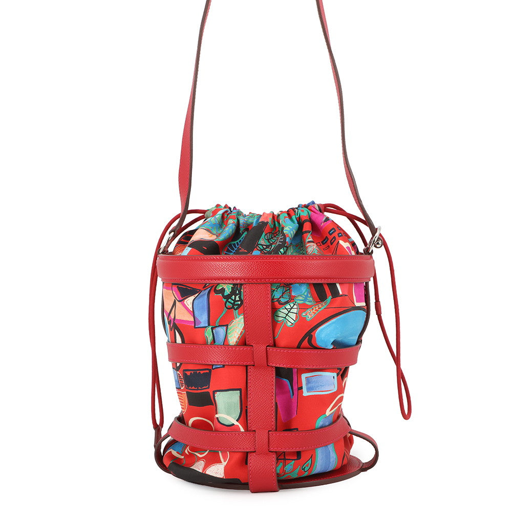 HERMES Muzaldine Rouge Casaque/Multicolor Epsom Silk