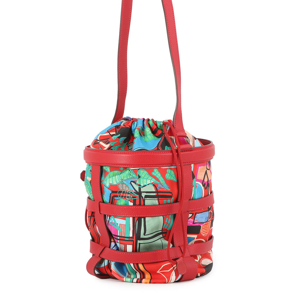 HERMES Muzaldine Rouge Casaque/Multicolor Epsom Silk