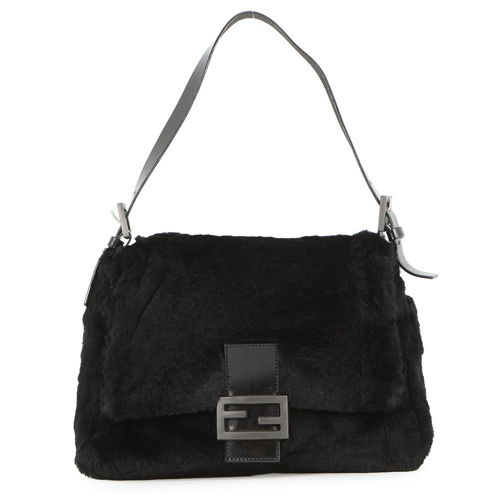 FENDI Mamma bucket Black Fur Leather
