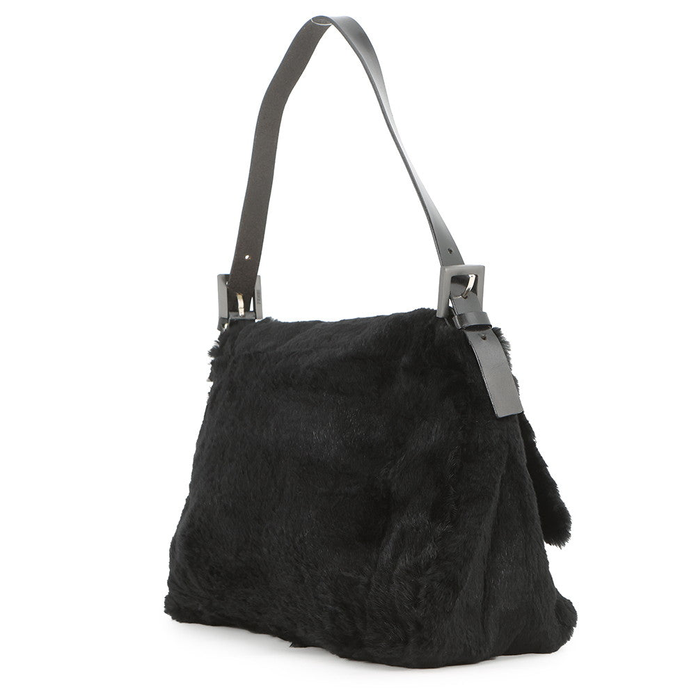 FENDI Mamma bucket Black Fur Leather