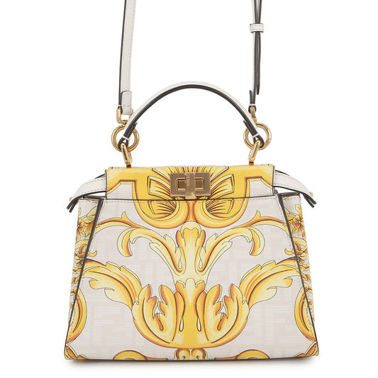 FENDI Fendace Peekaboo White/Yellow8BN244 Leather Size Mini