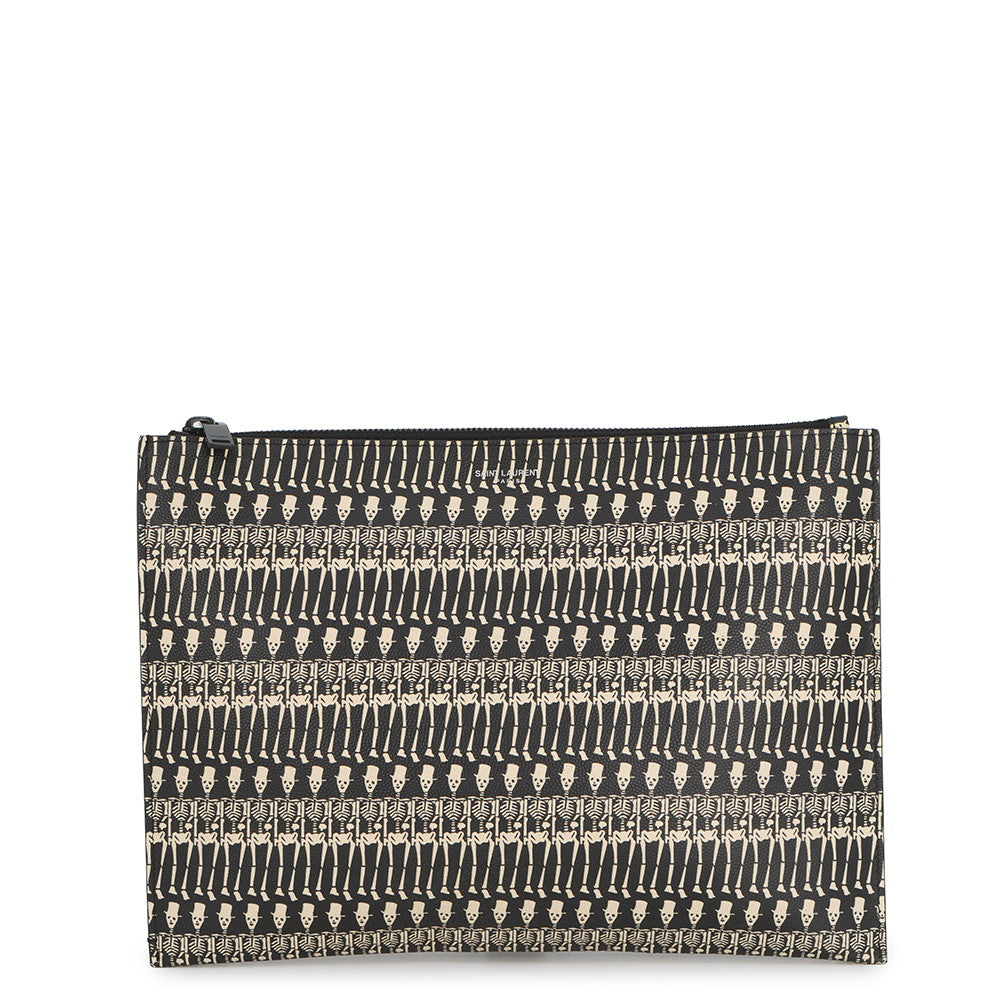 SAINT LAURENT PARIS Skull Print Tablet Case Clutch Bag Black/Beige397294DQD1U1070 Leather