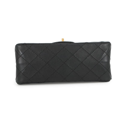 CHANEL 2.55 Matelasse S Flap Chain Shoulder Bag Black Leather Size 20