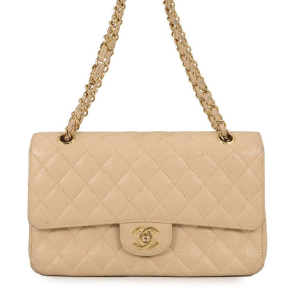 CHANEL Matelasse W/WChainShoulder Bag BeigeA01112 Caviar Leather Size 25