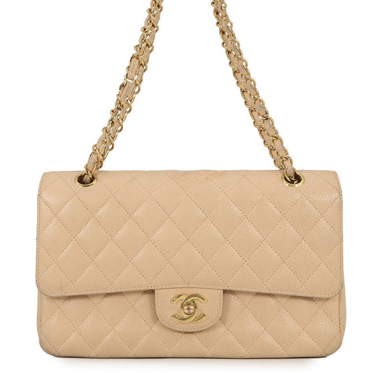 CHANEL Matelasse W/WChainShoulder Bag BeigeA01112 Caviar Leather Size 25
