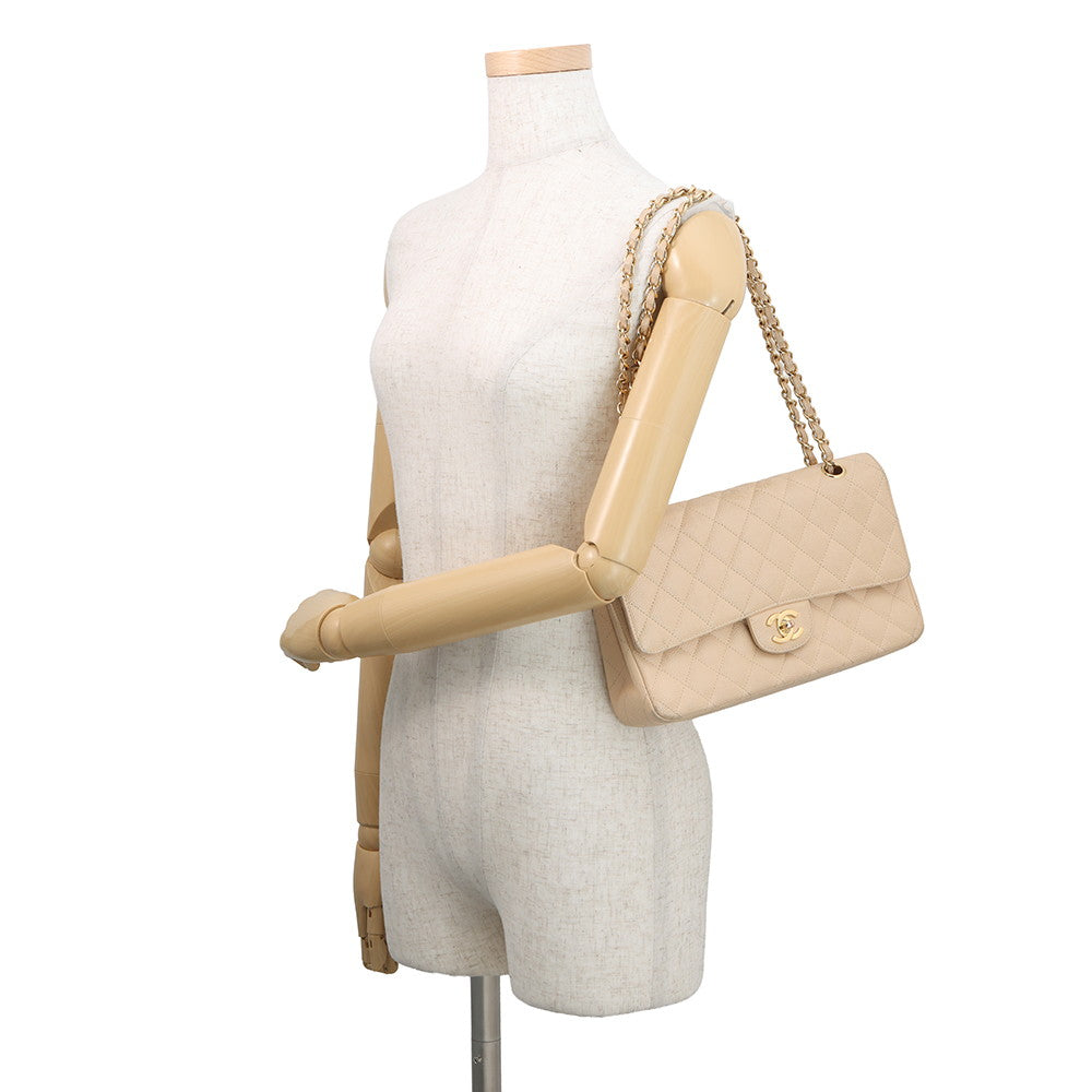 CHANEL Matelasse W/WChainShoulder Bag BeigeA01112 Caviar Leather Size 25