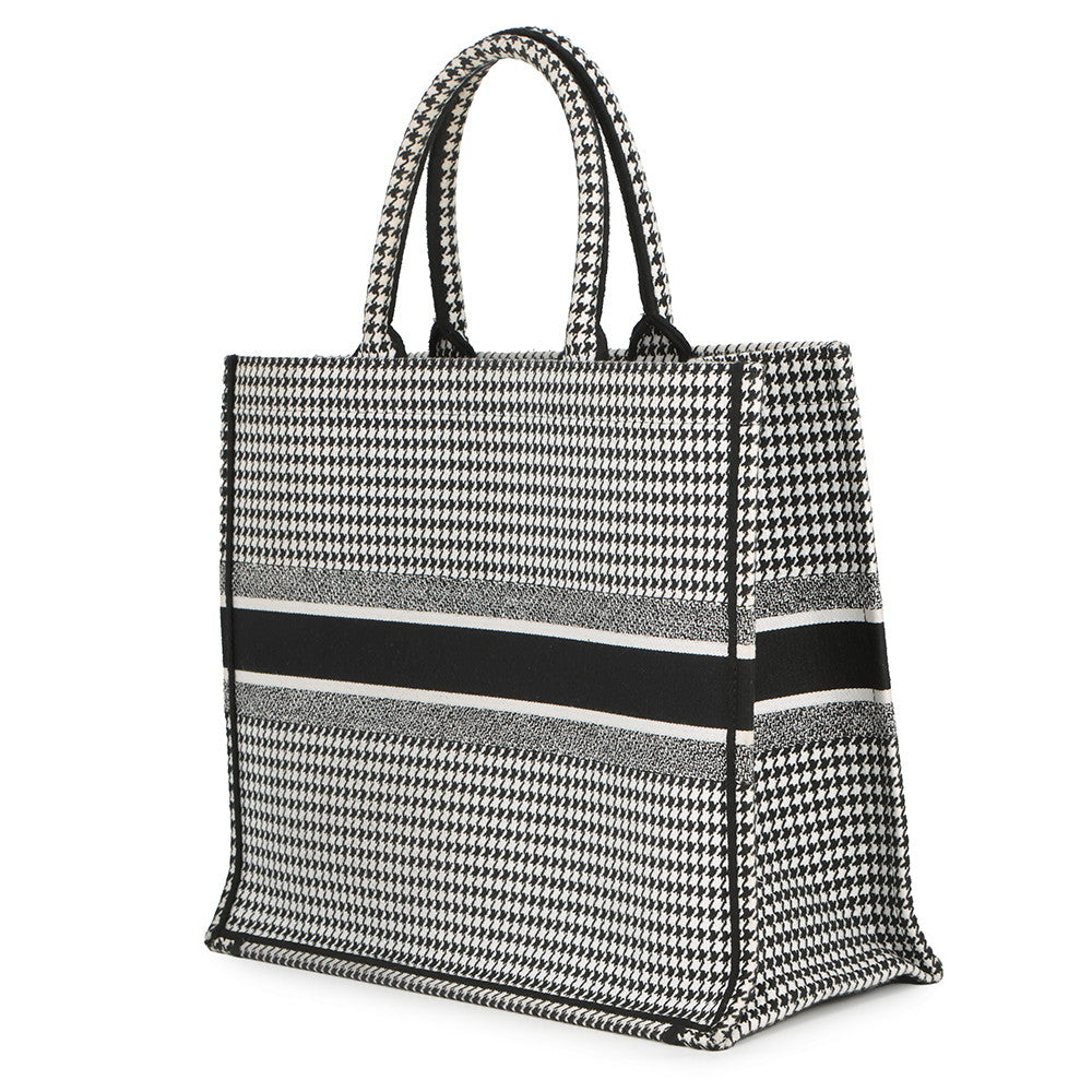 Dior Book Tote Houndstooth White/BlackM1286ZRPI_M081 Canvas Size Large