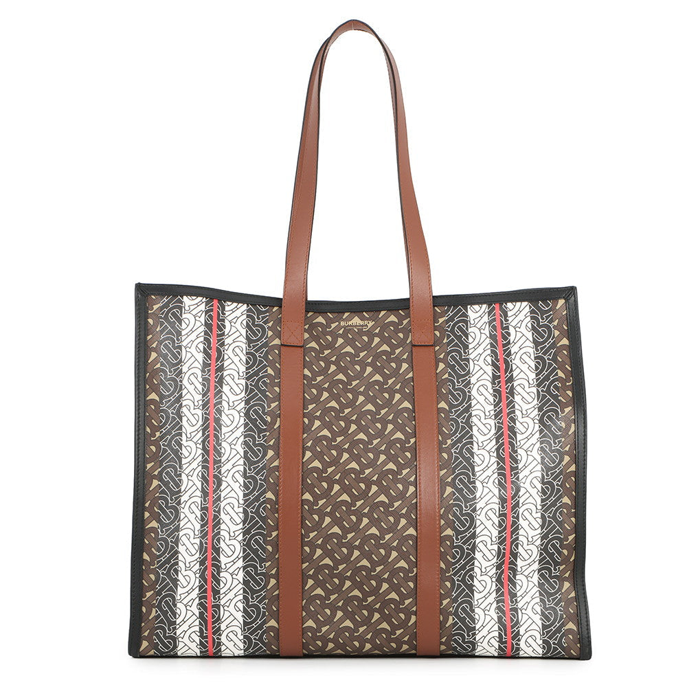 BURBERRY TBMonogram Stripe ECanvas Tote Bag Black PVC Leather