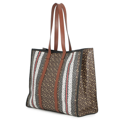 BURBERRY TBMonogram Stripe ECanvas Tote Bag Black PVC Leather