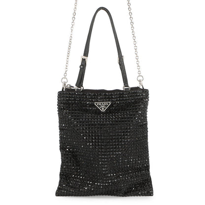 PRADA Triangle Logo 2-Way Bag Black1BA253 Crystal Satin Leather