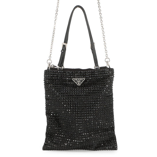 PRADA Triangle Logo 2-Way Bag Black1BA253 Crystal Satin Leather