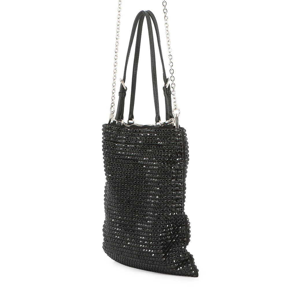 PRADA Triangle Logo 2-Way Bag Black1BA253 Crystal Satin Leather