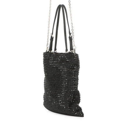 PRADA Triangle Logo 2-Way Bag Black1BA253 Crystal Satin Leather