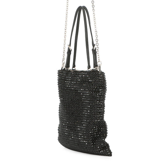 PRADA Triangle Logo 2-Way Bag Black1BA253 Crystal Satin Leather