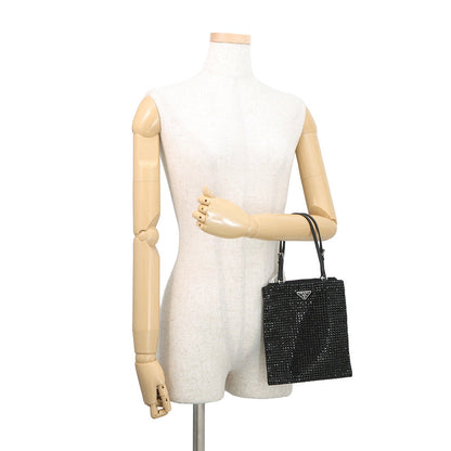 PRADA Triangle Logo 2-Way Bag Black1BA253 Crystal Satin Leather