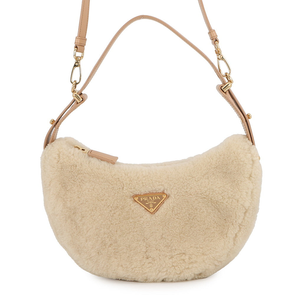PRADA Arke Bag Beige1BC194_2EC9_F03KL_V_OOO Shearling Leather Size Small