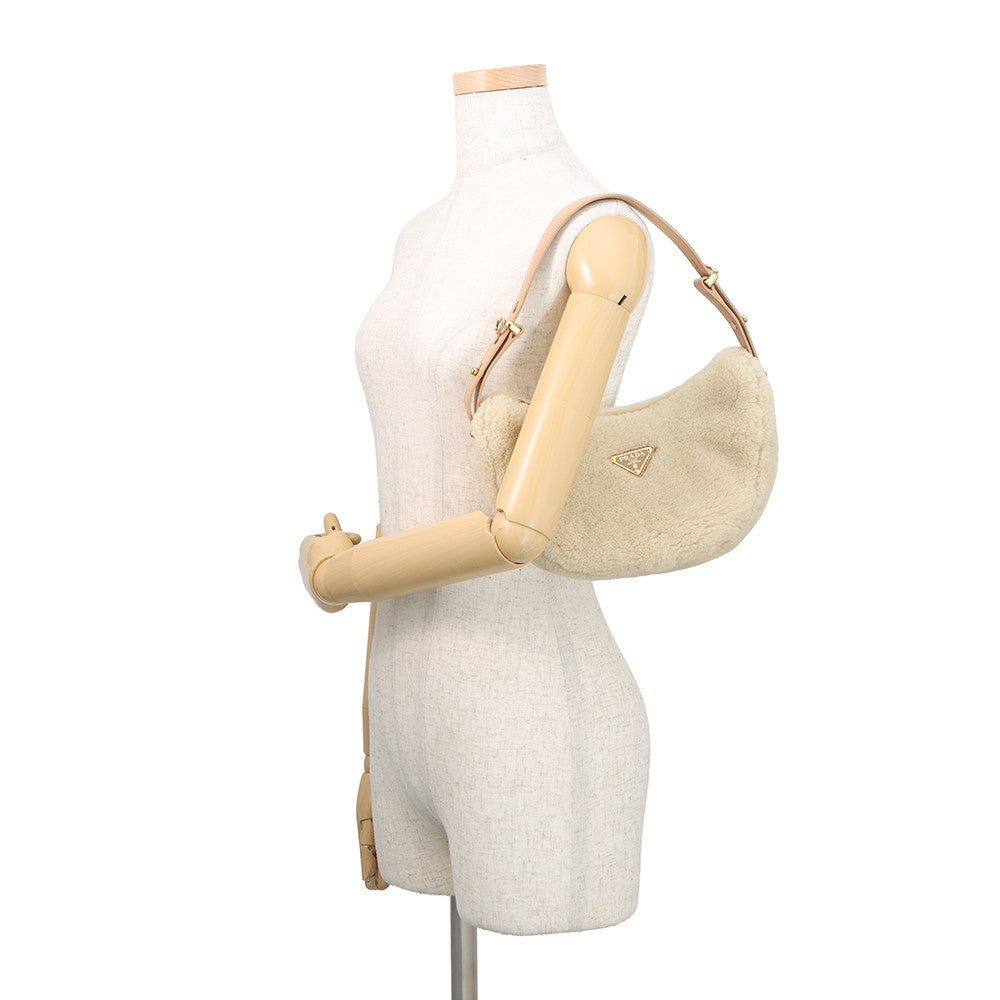 PRADA Arke Bag Beige1BC194_2EC9_F03KL_V_OOO Shearling Leather Size Small