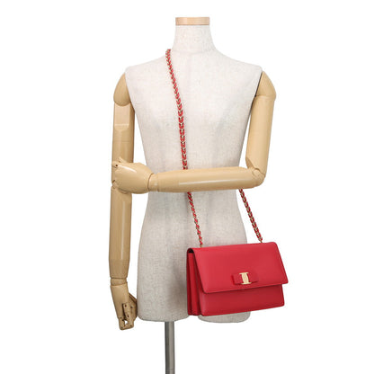 Ferragamo GINNY Vara Ribbon Chain Shoulder Bag Red21E480 Leather