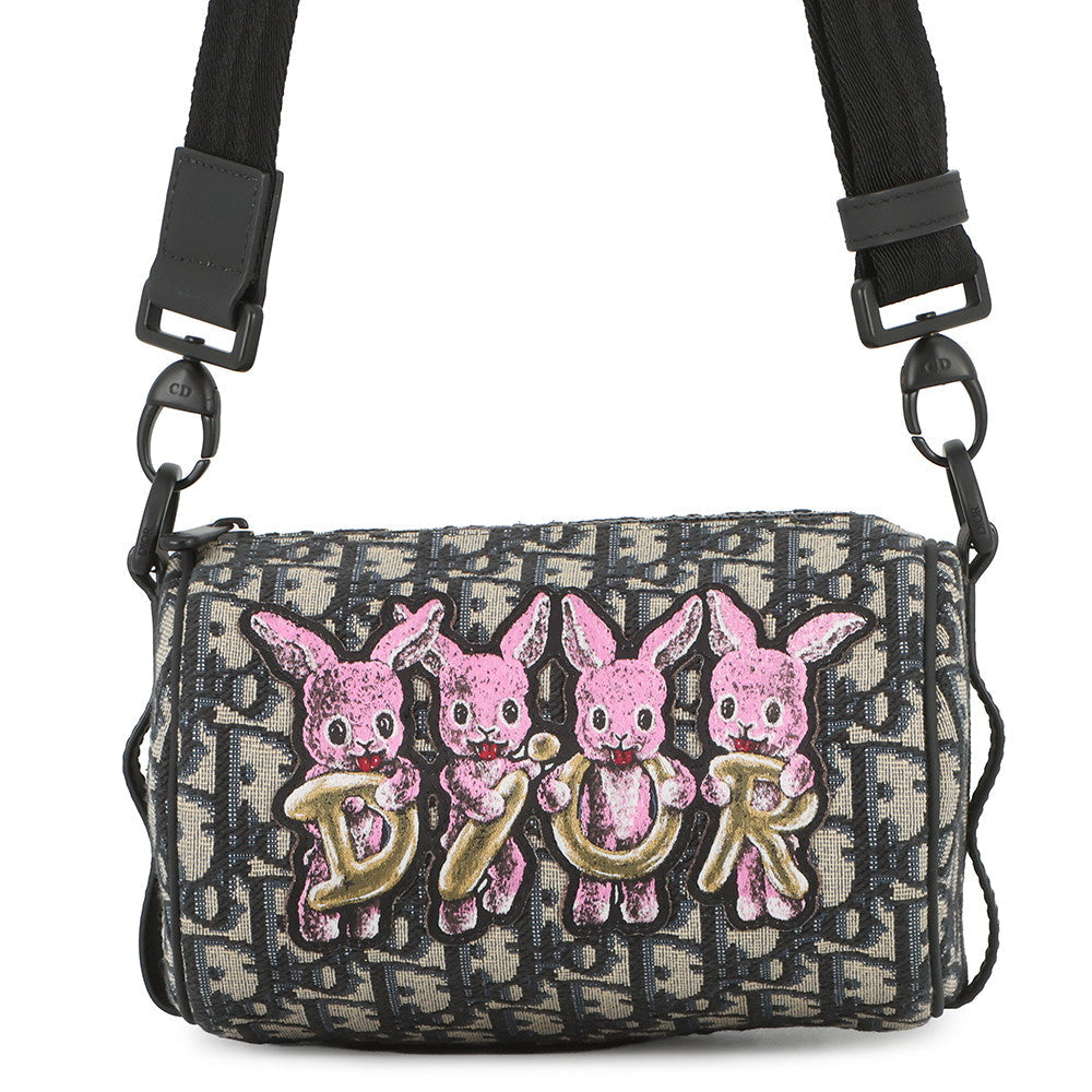 Dior Oblique Rabbit Mini Roller Kids Shoulder Bag Black/Beige/PinkM9916SNHO_M884 Canvas Leather
