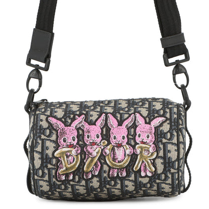 Dior Oblique Rabbit Mini Roller Kids Shoulder Bag Black/Beige/PinkM9916SNHO_M884 Canvas Leather