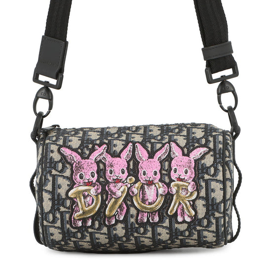Dior Oblique Rabbit Mini Roller Kids Shoulder Bag Black/Beige/PinkM9916SNHO_M884 Canvas Leather
