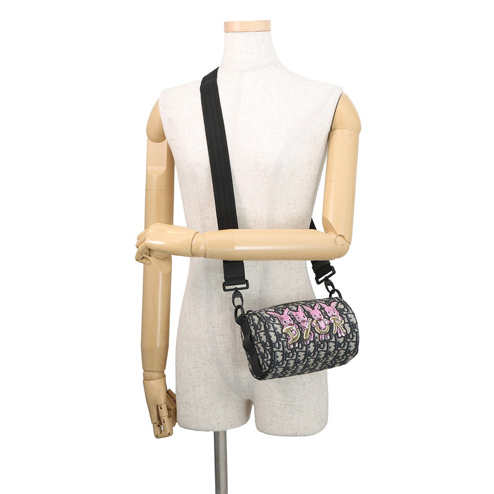 Dior Oblique Rabbit Mini Roller Kids Shoulder Bag Black/Beige/PinkM9916SNHO_M884 Canvas Leather