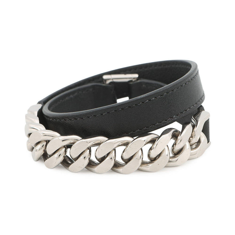 HERMES Camden Bracelet Size T5 Black Metal Leather