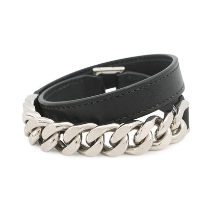 HERMES Camden Bracelet Size T5 Black Metal Leather