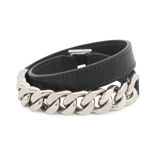 HERMES Camden Bracelet Size T5 Black Metal Leather