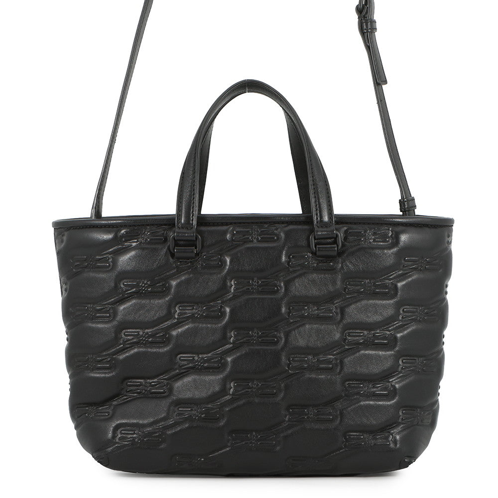 BALENCIAGA Signature BB Monogram Handbag Black702699 Calf Leather Size Small