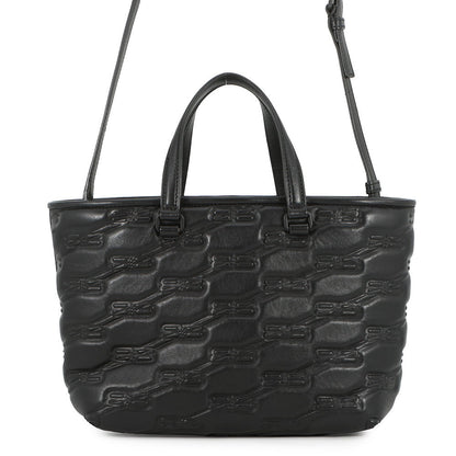BALENCIAGA Signature BB Monogram Handbag Black702699 Calf Leather Size Small