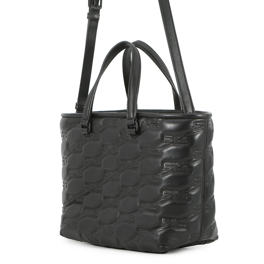 BALENCIAGA Signature BB Monogram Handbag Black702699 Calf Leather Size Small