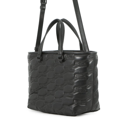 BALENCIAGA Signature BB Monogram Handbag Black702699 Calf Leather Size Small