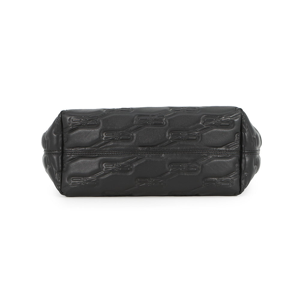 BALENCIAGA Signature BB Monogram Handbag Black702699 Calf Leather Size Small