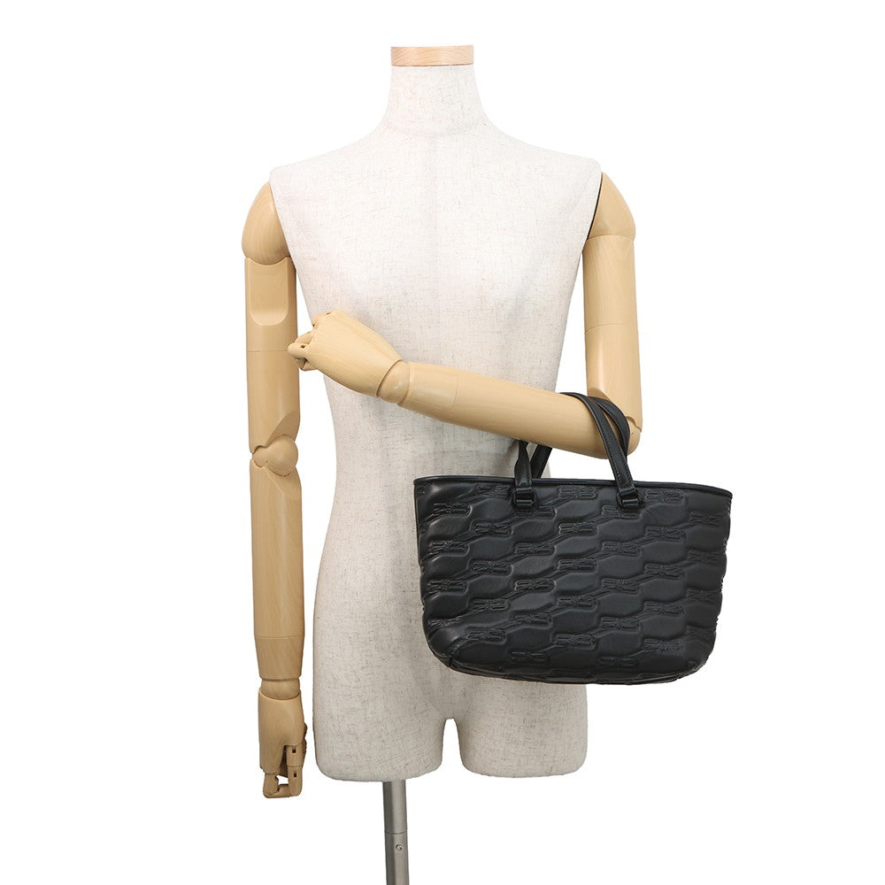 BALENCIAGA Signature BB Monogram Handbag Black702699 Calf Leather Size Small
