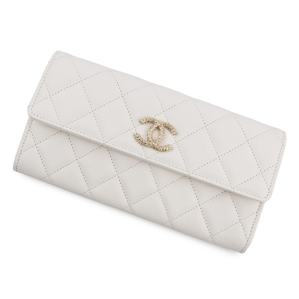 CHANEL Matelasse Long Wallet WhiteAP4247 Caviar Leather