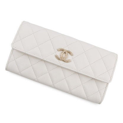 CHANEL Matelasse Long Wallet WhiteAP4247 Caviar Leather