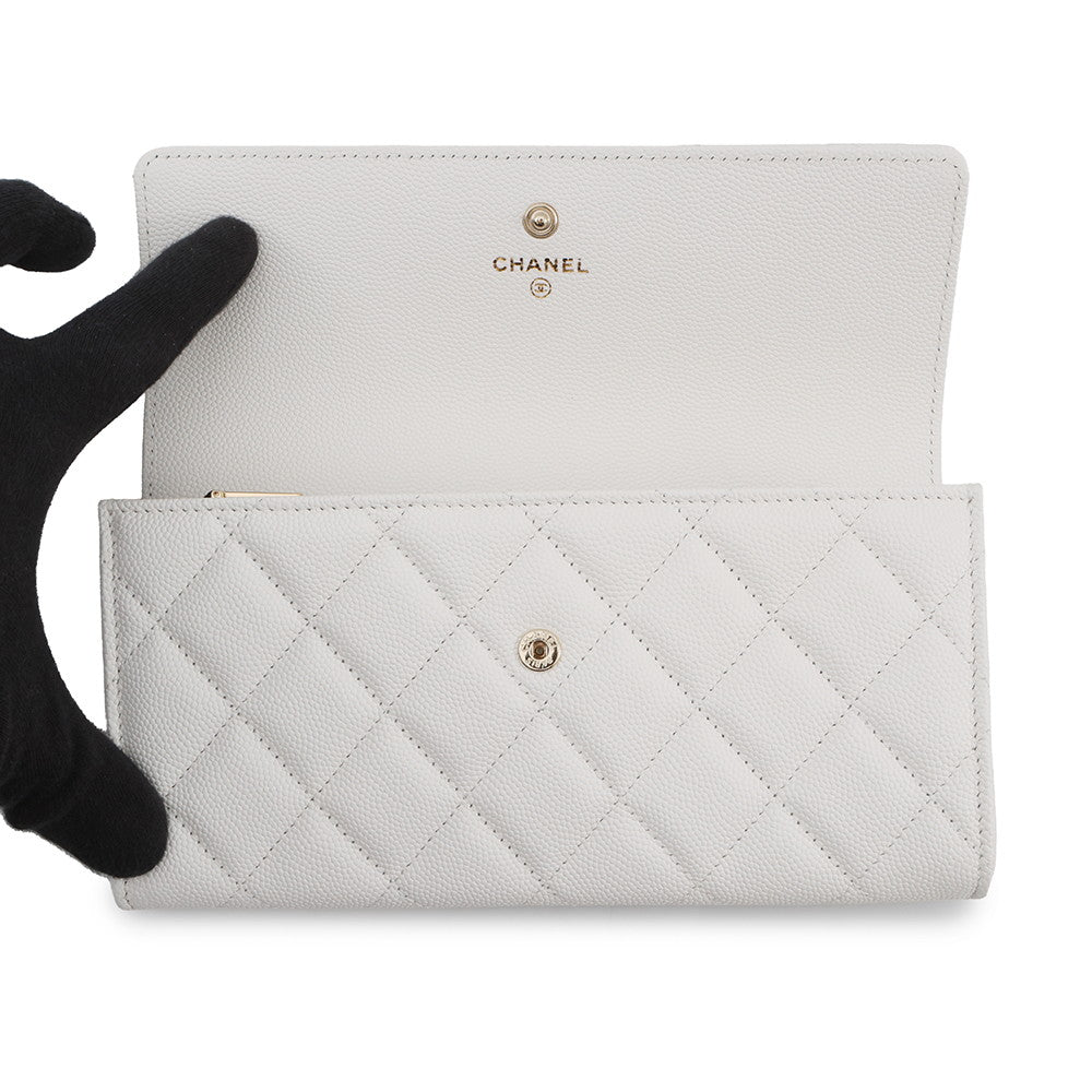 CHANEL Matelasse Long Wallet WhiteAP4247 Caviar Leather