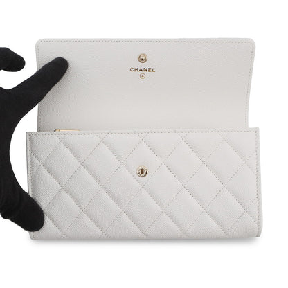 CHANEL Matelasse Long Wallet WhiteAP4247 Caviar Leather