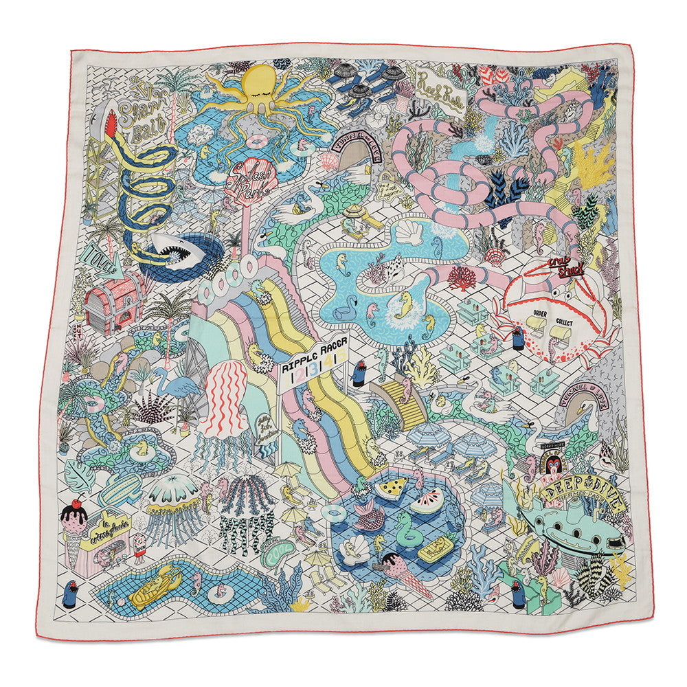 HERMES Giant Square Splash Park Spring/Summer 2022 Size 140 Blanc/Jaune/Multicolor Cashmere70% Silk30%