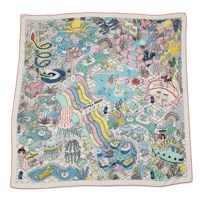 HERMES Giant Square Splash Park Spring/Summer 2022 Size 140 Blanc/Jaune/Multicolor Cashmere70% Silk30%