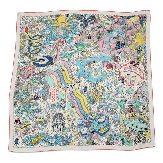 HERMES Giant Square Splash Park Spring/Summer 2022 Size 140 Blanc/Jaune/Multicolor Cashmere70% Silk30%