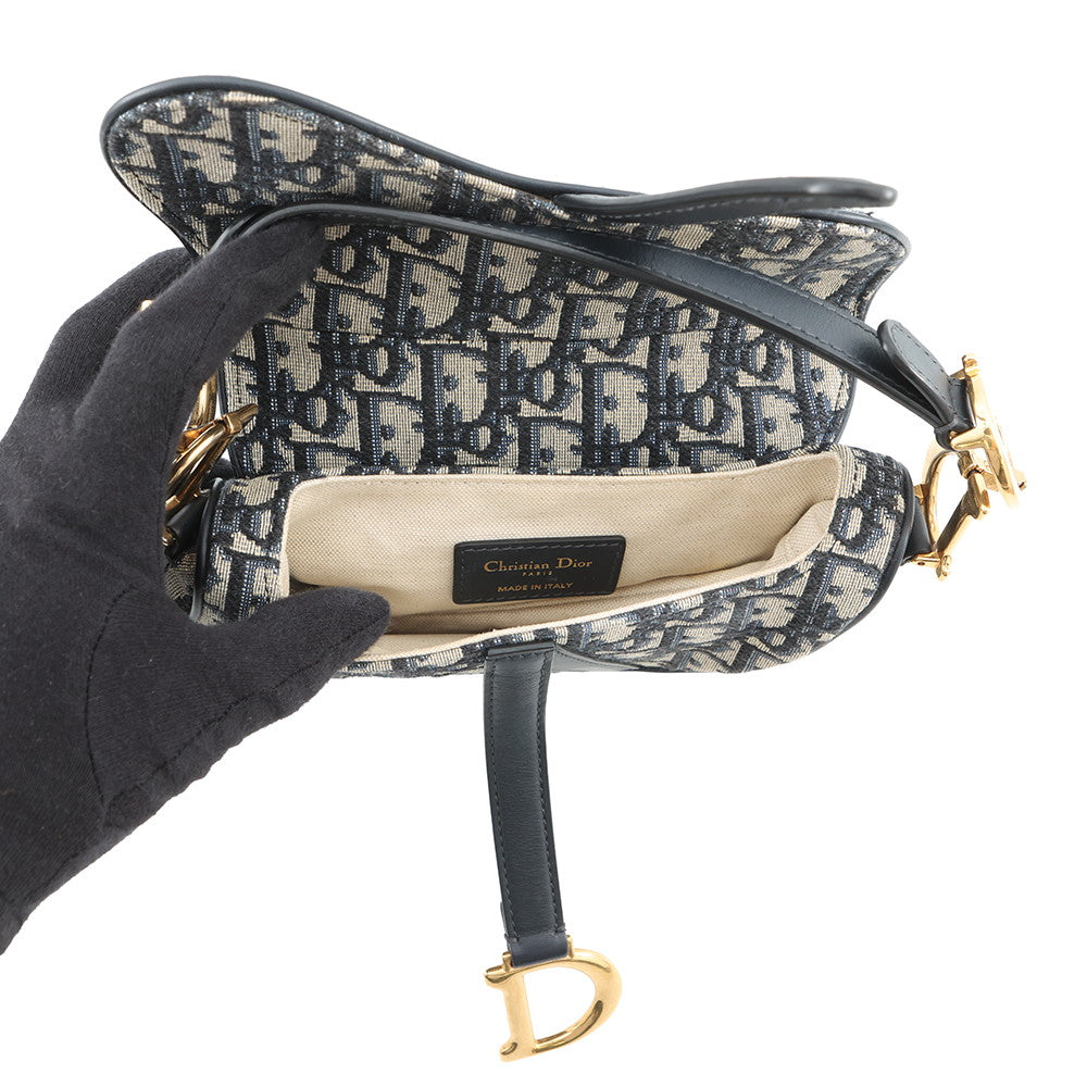 Dior Oblique Saddlebag Navy/BeigeM0456CTZQ Canvas Leather Size Mini